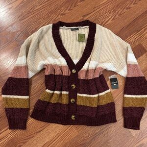 Nikka K Burgundy & Cream Striped Cardigan Sweater